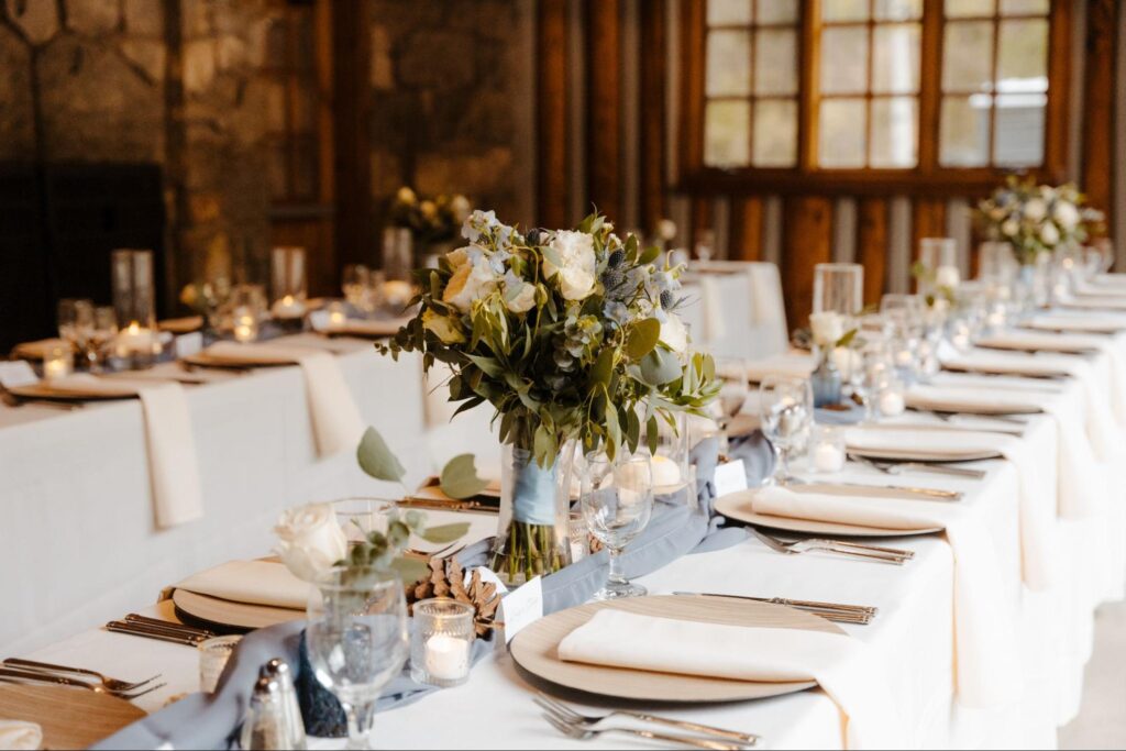 blue linens on gorgeous Santa Fe wedding table