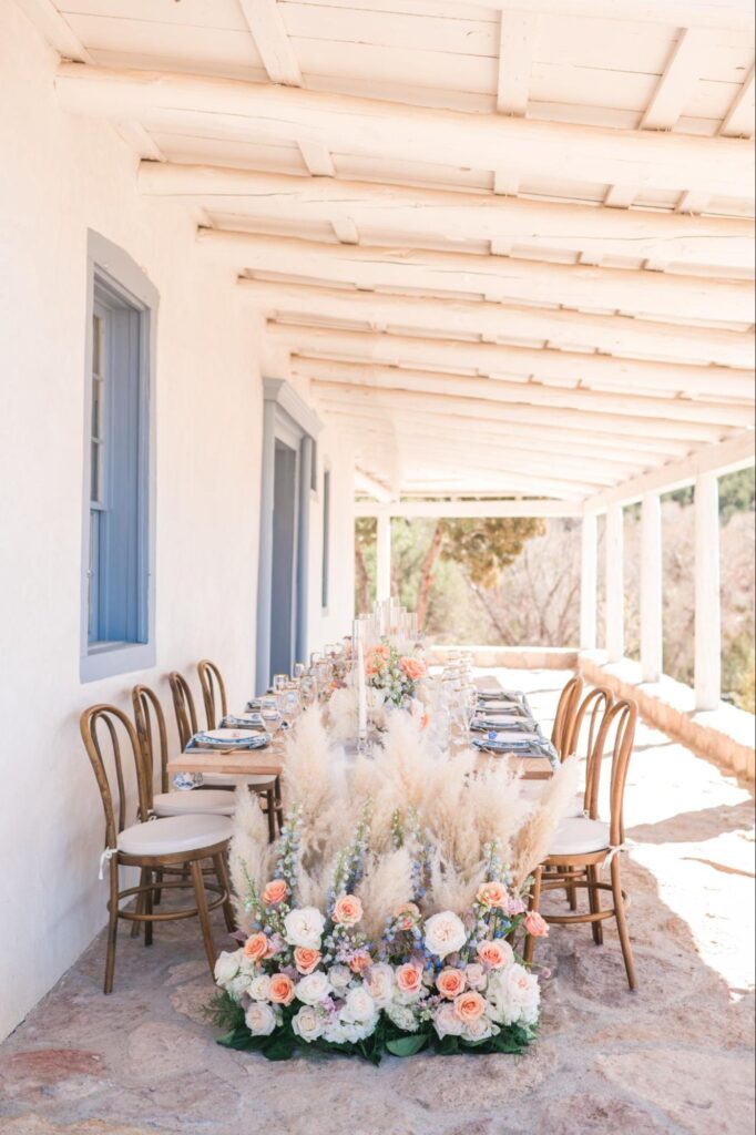 pampas grass wedding reception table where we as wedding planners worked to infuse your wedding with Santa Fe culture and art