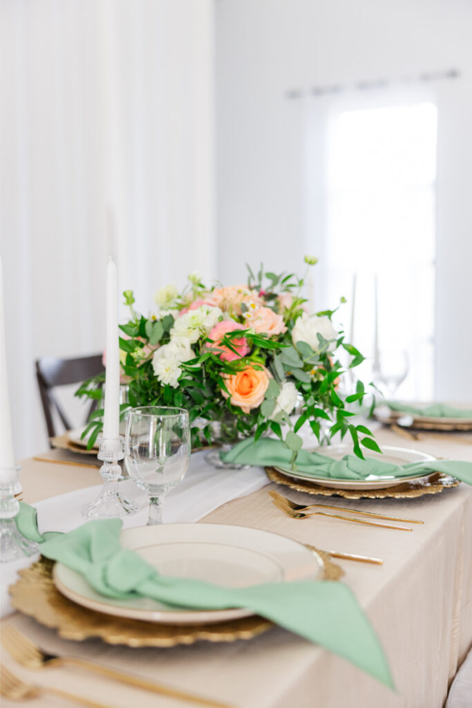 Table decorated for Albuquerque wedding planners styled shoot.