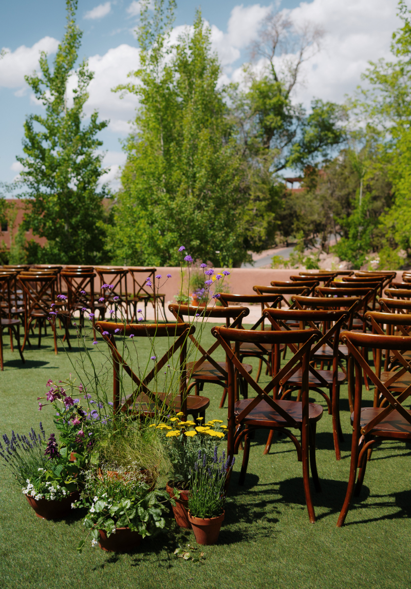 Desert plants in terracotta pots for wedding at Bishop's Lodge.