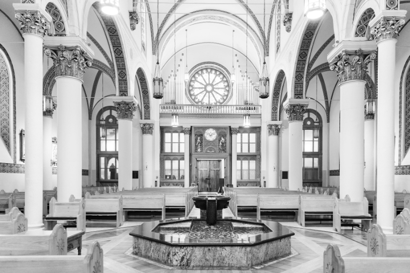 Inside of the Loretto Chapel.