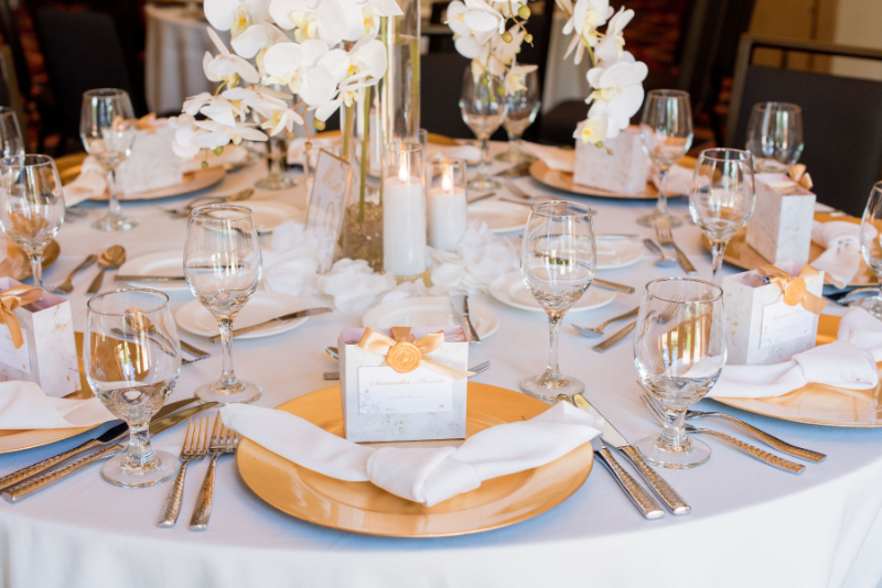 Close up of tablescapes for wedding.