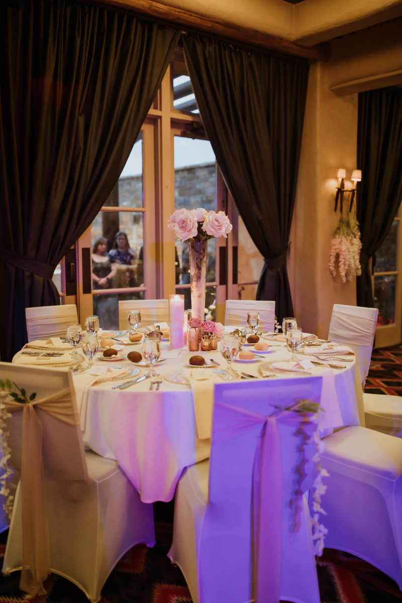 Tablescape setup for wedding at Inn and Spa at Loretto.