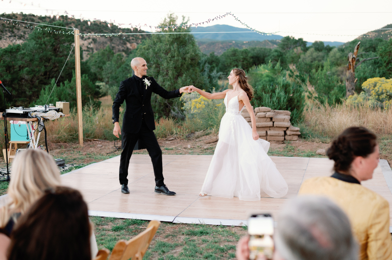 Bride and groom share first dance during their non-traditional nuptials reception.